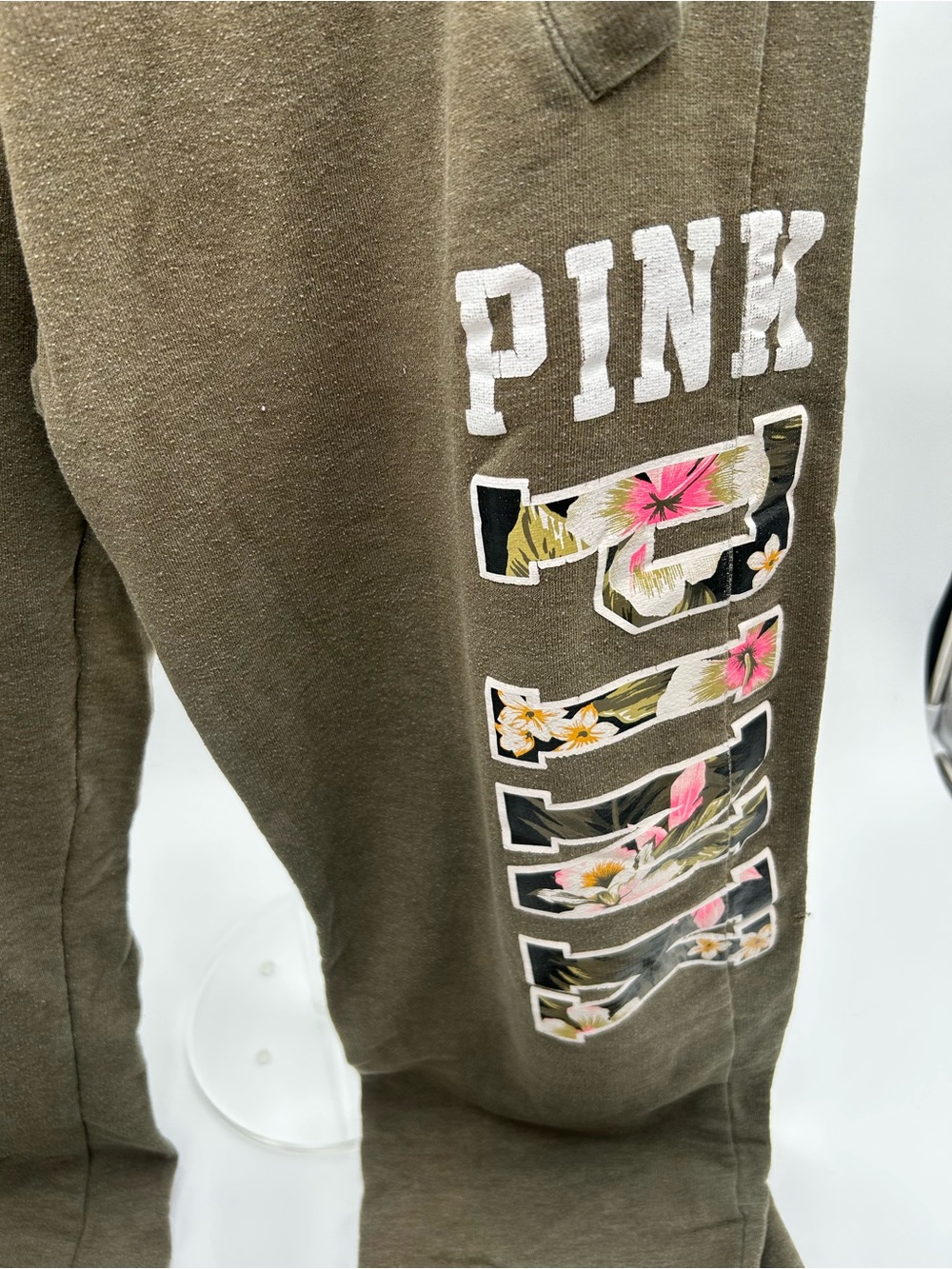PINK Victoria's Secret Olive Jogger Pants with Floral Logo